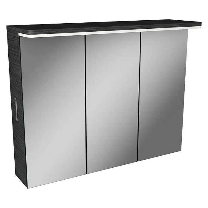 Modern 3.0 LED-Spiegelschrank - B x H: 80 x 68,4 cm, Mit Beleuchtung, Spanplatte, Darkoak - Linke Seitenansicht