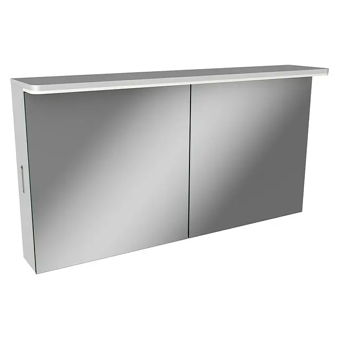 Modern 3.0 LED-Spiegelschrank - B x H: 120 x 68,4 cm, Mit Beleuchtung, Spanplatte, Weiß - Linke Seitenansicht