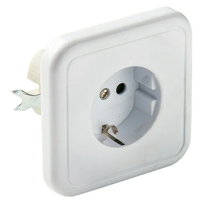 Famatel Enchufe - Blanco, 2 Polos + Toma Tierra, Cerámica, Montaje en la pared, 1 ud.