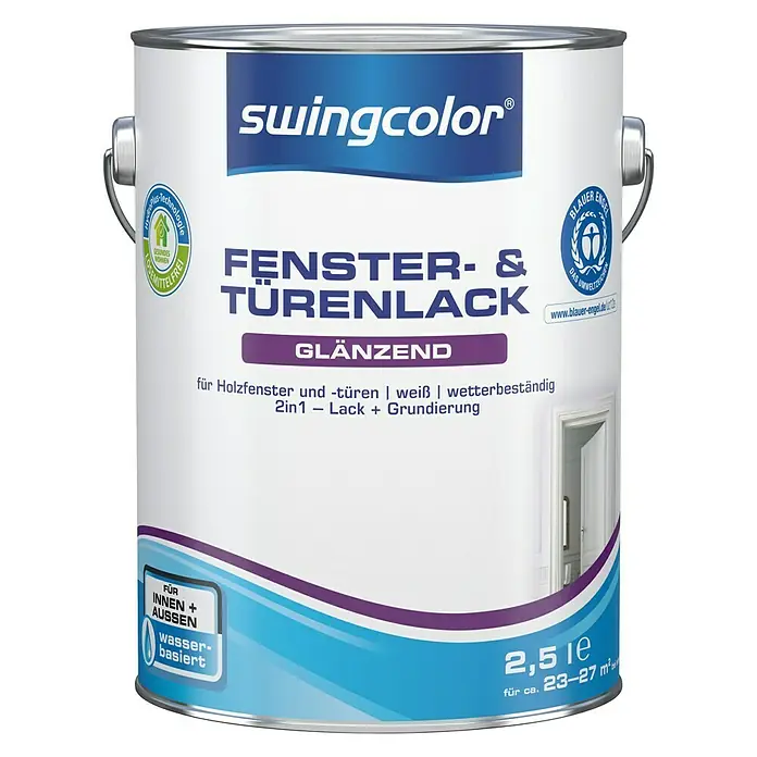swingcolor Fenster- & Türenlack Acryl - Weiß, 2,5 l, Glänzend - Vorderansicht