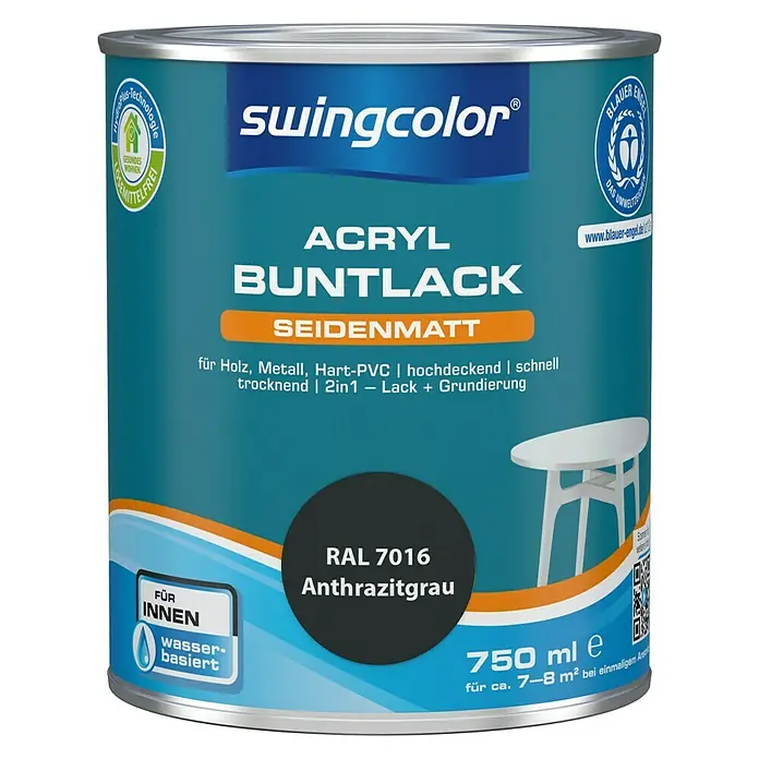 swingcolor Buntlack Acryl - Anthrazitgrau, 750 ml, Seidenmatt - Vorderansicht
