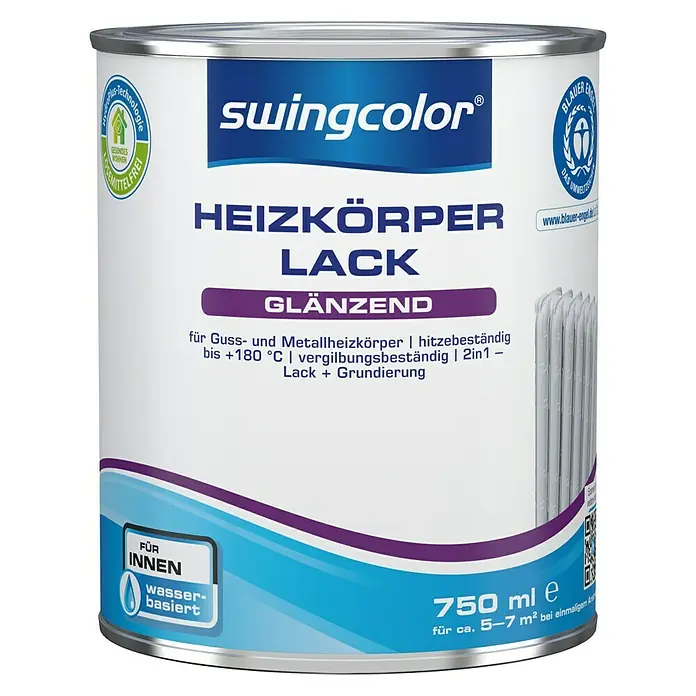 swingcolor Heizkörperlack Acryl - Weiß, 750 ml, Glänzend - Vorderansicht