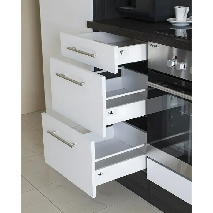 Respekta Premium Küchenzeile RP270EWCBO - Breite: 270 cm, Mit Elektrogeräten, Weiß Hochglanz