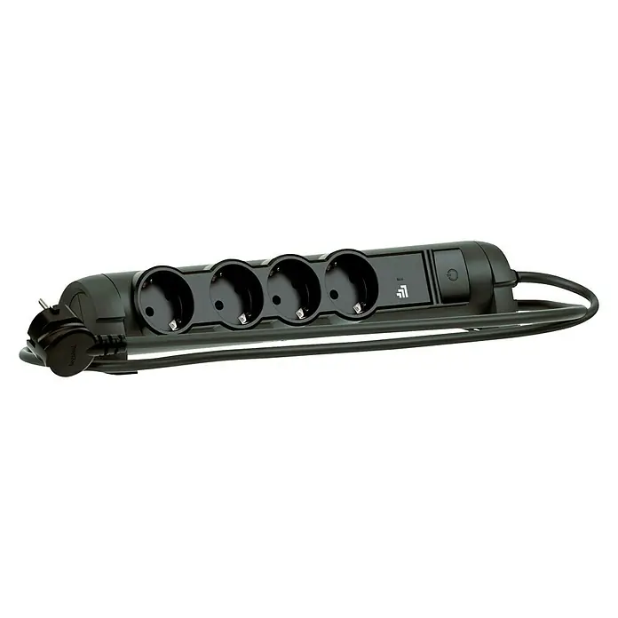 Legrand Base de enchufe múltiple inteligente - Número de enchufes Schuko: 4 ud., Negro, Longitud del cable: 1,5 m
