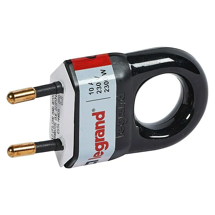 Legrand Clavija plana con anillo - Negro, Plástico, IP20