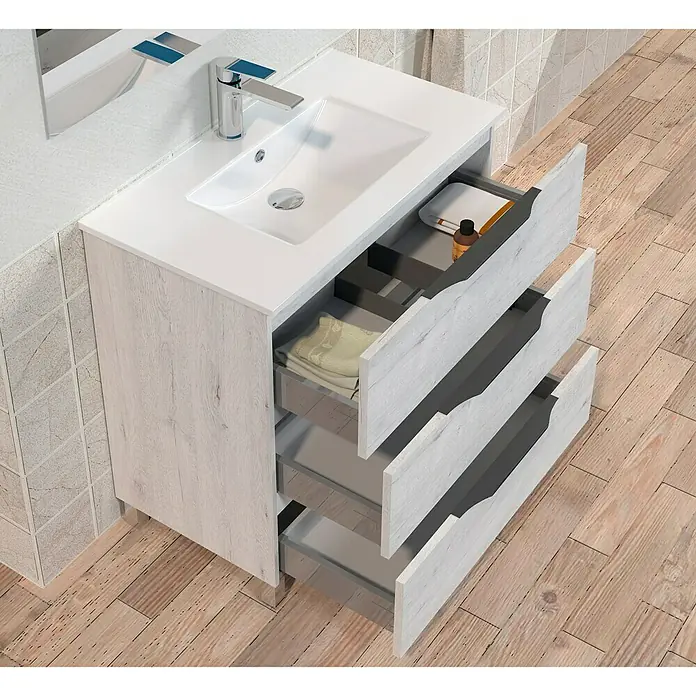 Conjunto de mueble de baño Abril Slim - 70 cm, Gris plata, Mate, 3 piezas