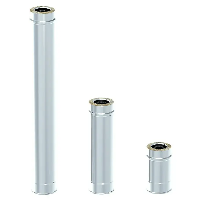 Tubo para estufa de doble pared - Ø x L: 150 mm x 1 m, Cromado, Plateado