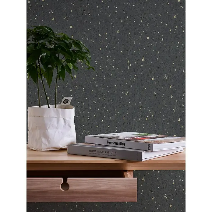 AS Creation Neue Bude 2.0 ED II Vliestapete Kork - Schwarz/Gold, Uni, 10,05 x 0,53 m - Stimmungsaufnahme