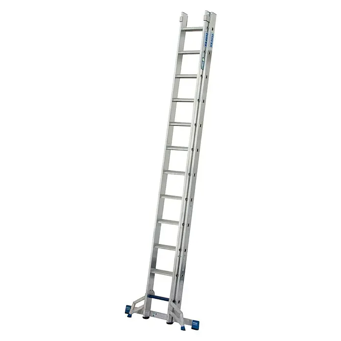 Krause Stabilo Sprossen-Schiebeleiter +S - Arbeitshöhe: 6,7 m, Anzahl Tritte: 2 x 12 Sprossen, Aluminium - Linke Seitenansicht