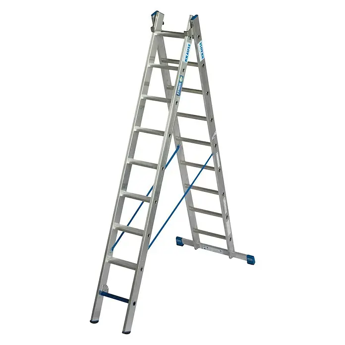 Krause Stabilo Sprossen-Mehrzweckleiter +S - Arbeitshöhe: 5,15 m, Anzahl Tritte: 2 x 9 Sprossen, Aluminium - Linke Seitenansicht