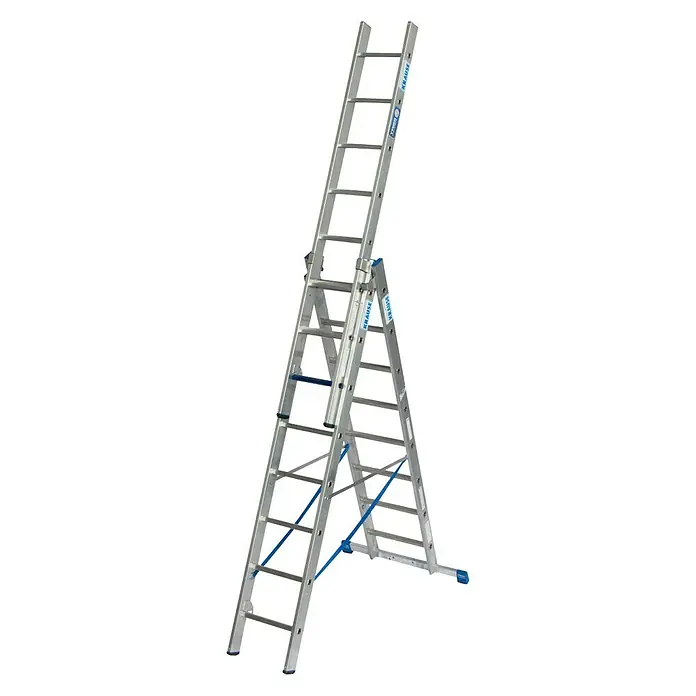 Krause Stabilo Sprossen-Mehrzweckleiter +S - Arbeitshöhe: 5,95 m, Anzahl Tritte: 3 x 8 Sprossen, Aluminium - Linke Seitenansicht