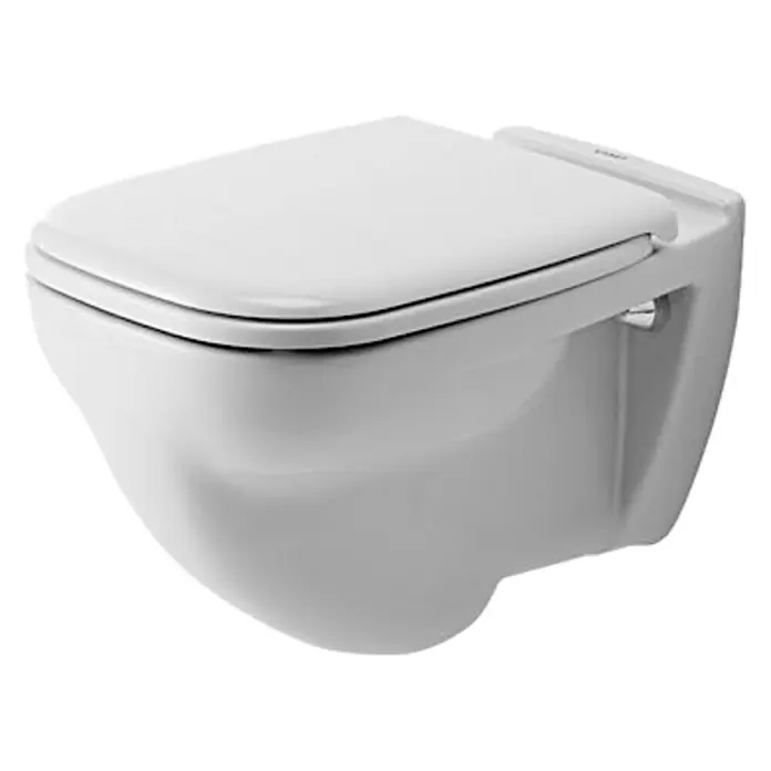 Duravit D-Code Wand-WC - Mit Spülrand, Mit antibakterieller Glasur, Spülform: Flach, WC Abgang: Waagerecht, Weiß - Vorderansicht