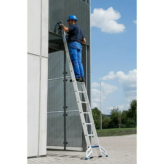 Krause Stabilo Sprossen-Mehrzweckleiter +S - Arbeitshöhe: 9,1 m, Anzahl Tritte: 3 x 12 Sprossen, Aluminium - Anwendungsbeispiel