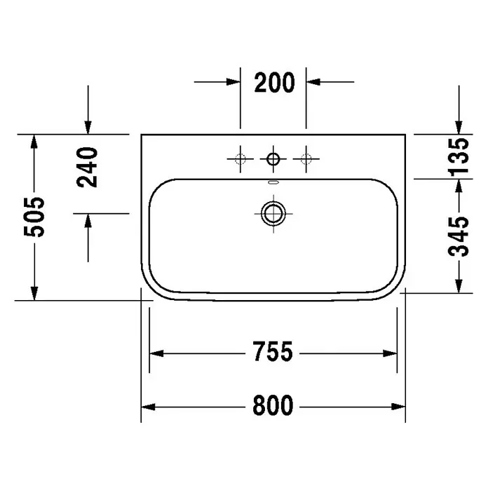 Duravit Happy D.2 Waschtisch Typ 2 - 80 x 50,5 cm, Ohne Spezialglasur, Mit Hahnloch, Mit Überlauf, Weiß