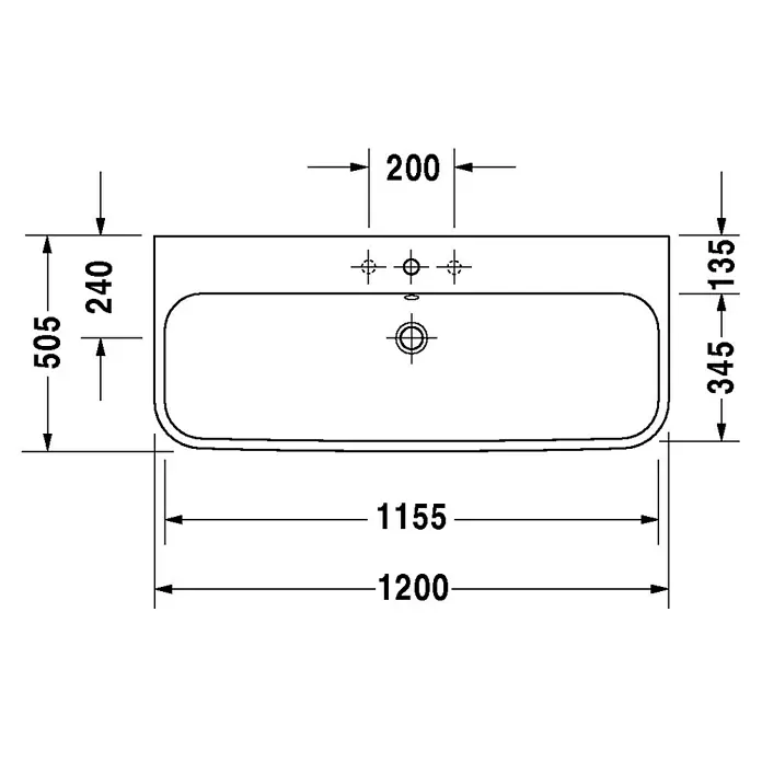 Duravit Happy D.2 Waschtisch Typ 1 - 120 x 50,5 cm, Ohne Spezialglasur, Hahnloch: Mitte, Mit Überlauf, Weiß
