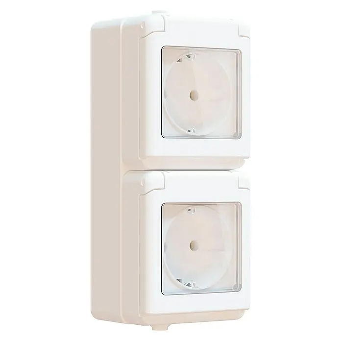 Elektro Material Fluid Enchufe para estancias con humedad - x 2, Vertical, Montaje en la pared, IP44, Blanco