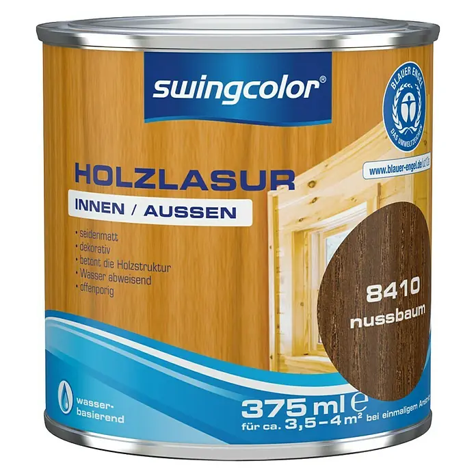 swingcolor Holzlasur - Nussbaum, 375 ml, Seidenmatt - Vorderansicht
