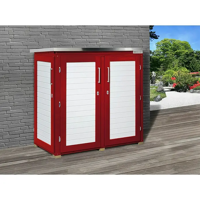 Weka GartenQ Geräteschrank Teras - Außenbreite inkl. Dachüberstand: 170 cm, Außentiefe inkl. Dachüberstand: 85 cm, Holz, Rot, Weiß - Stimmungsaufnahme