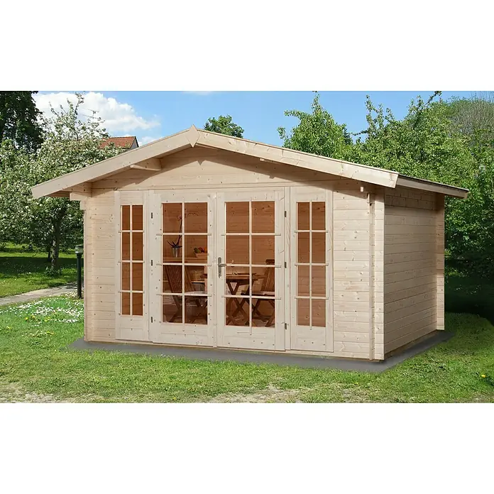 Weka Gartenhaus Weekendhaus 137 - B x T: 460 x 370 cm, Holz, 11,4 m², Wandstärke: 45 mm, Mit Vordach 0,6 m - Stimmungsaufnahme