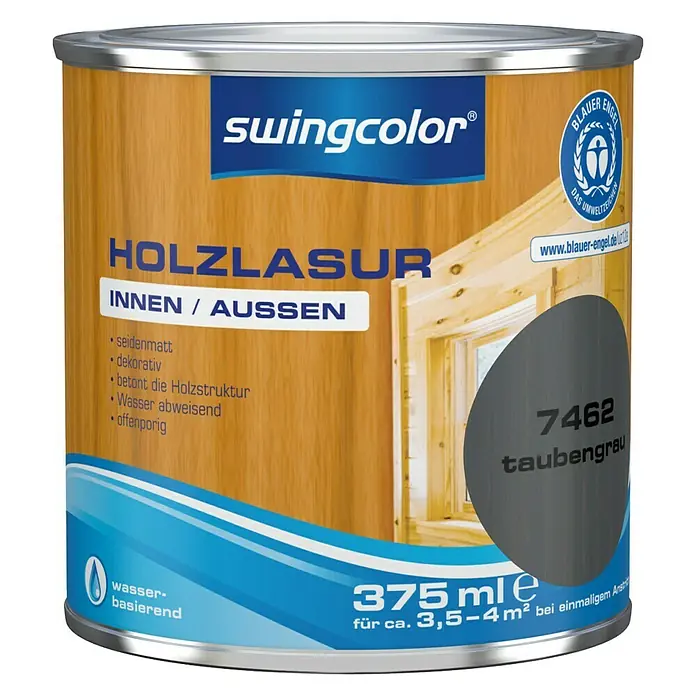 swingcolor Holzlasur - Taubengrau, 375 ml, Seidenmatt - Vorderansicht