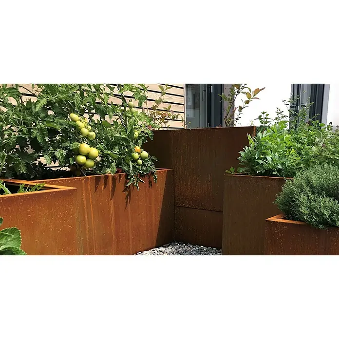 Pflanzgefäß - L x B x H: 80 x 40 x 50 cm, Cortenstahl, Rotbraun