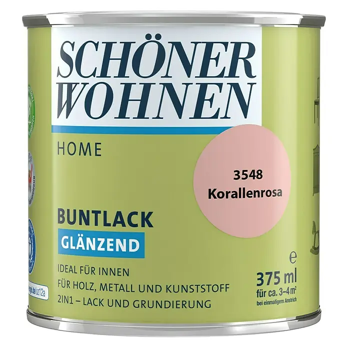 SCHÖNER WOHNEN-Farbe Home Buntlack - Korallenrosa, 375 ml, Glänzend - Vorderansicht