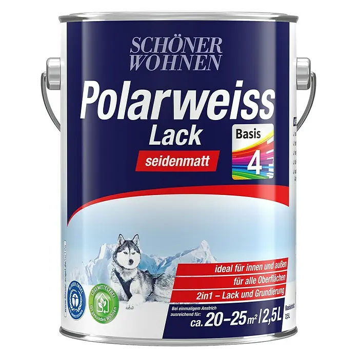 SCHÖNER WOHNEN-Farbe Weißlack Polarweiß Basis 4 - Basismischfarbe, 2,5 l, Seidenmatt - Vorderansicht