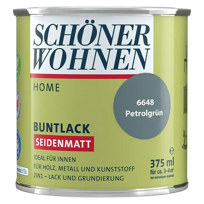 SCHÖNER WOHNEN-Farbe Home Buntlack - Petrolgrün, 375 ml, Seidenmatt - Vorderansicht