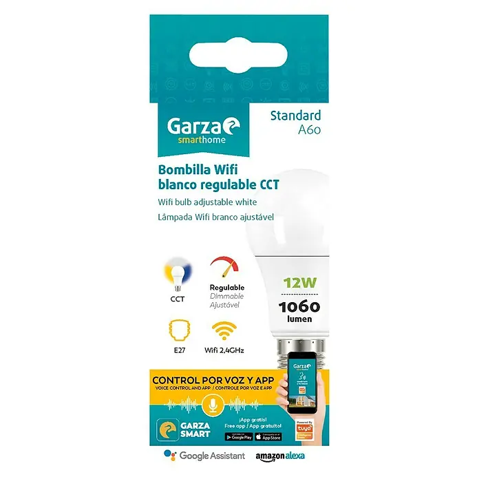 Garza Smart Home Bombilla LED - 12 W, E27, Color de luz: Blanco neutro, Intensidad regulable, Redonda