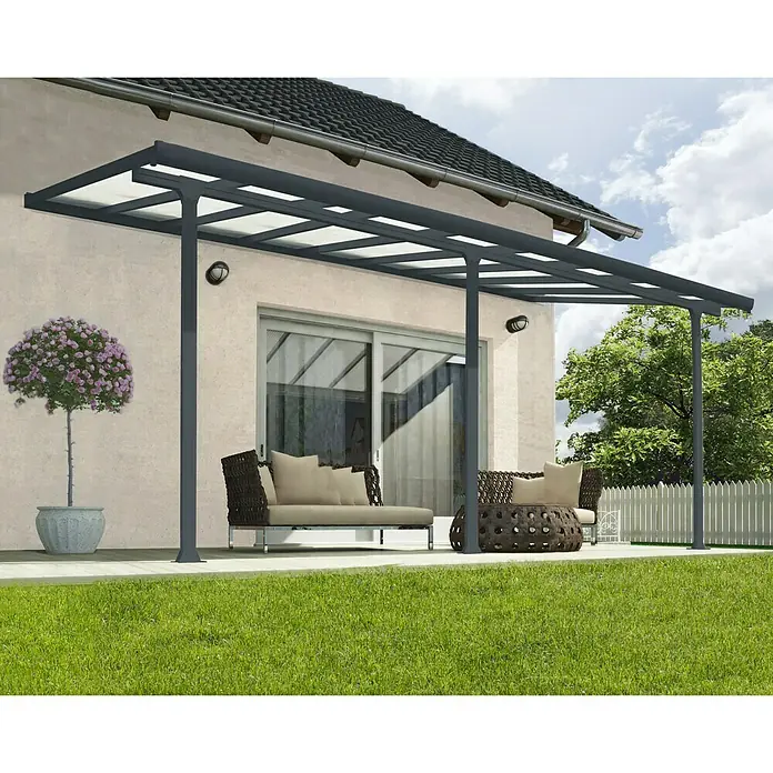 Nadstrešnica za terasu Tuscany LED - Dubina: 3 m, Š x V: 5,46 x 2,1 m, Antracit siva - Živopisni prikaz