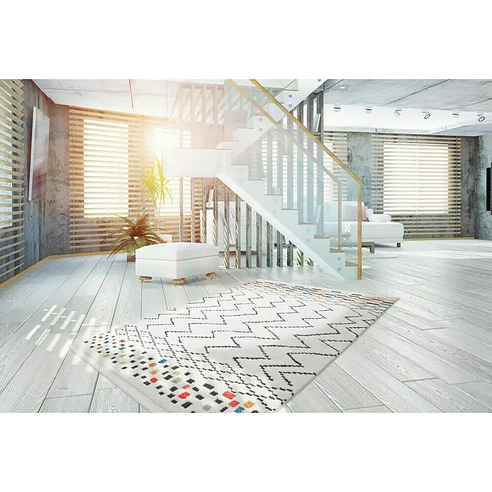 Kayoom Hochflorteppich Agadir - Multi, Weiß, Schwarz, 290 x 200 cm, 100% Polypropylen - Stimmungsaufnahme