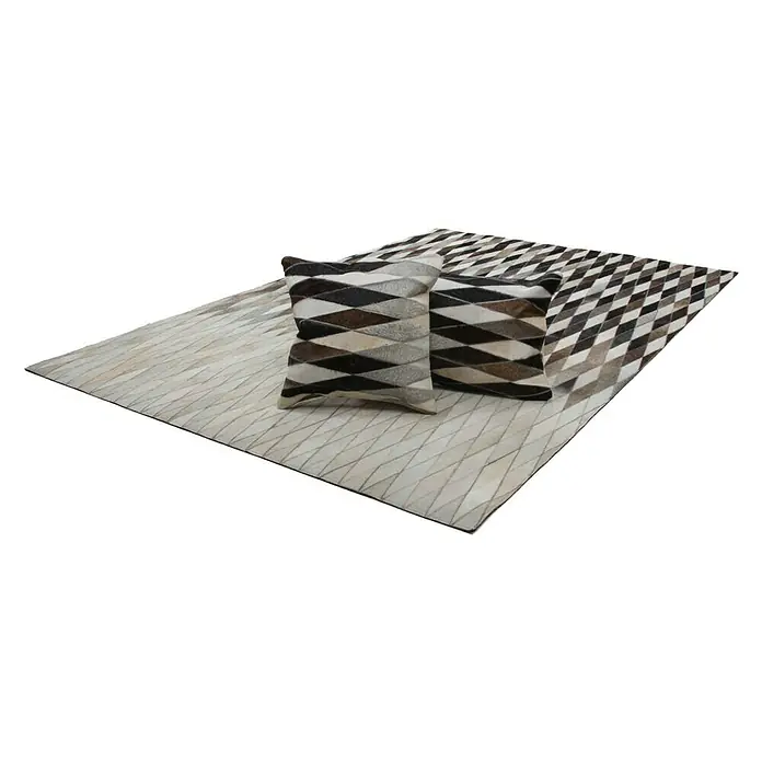Kayoom Echtlederteppich Eclipse 510 - Grau, Braun, Beige, 170 x 120 cm, 100 % Leder - Linke Seitenansicht