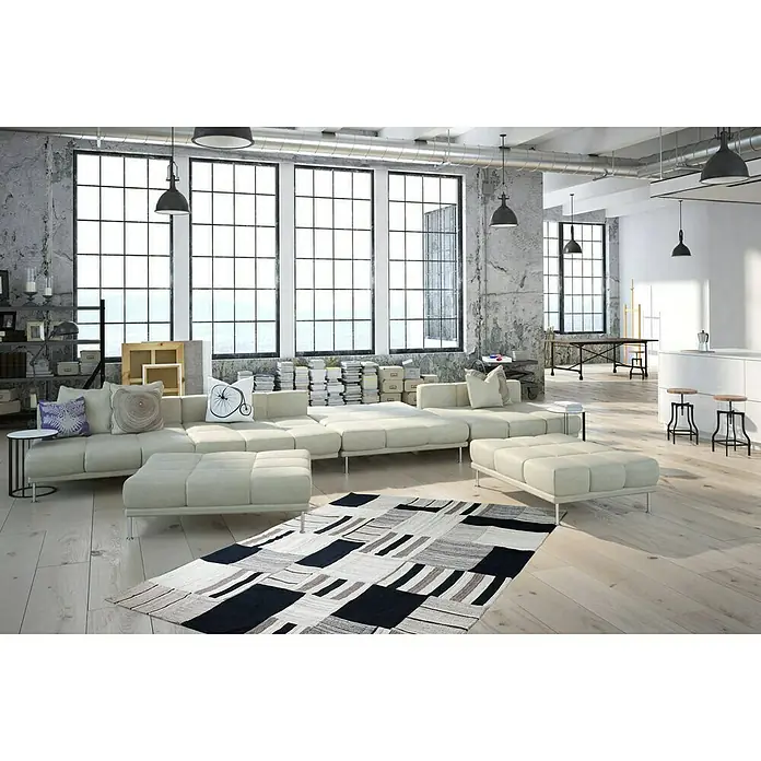 Kayoom Flachgewebeteppich Intenso 325 - Grau, 230 x 160 cm, 80 % Wolle, 20 % Baumwolle - Stimmungsaufnahme