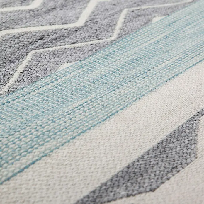 Kayoom Flachgewebeteppich Mirage - Grau/Blau, 230 x 160 cm, 80 % Wolle, 20 % Viskose - Detailaufnahme