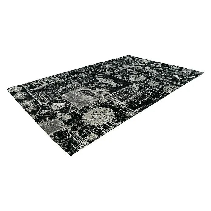 Kayoom Flachgewebeteppich River 150 - Schwarz/Grau, 230 x 155 cm, 70 % Baumwolle, 30 % Polyester - Linke Seitenansicht