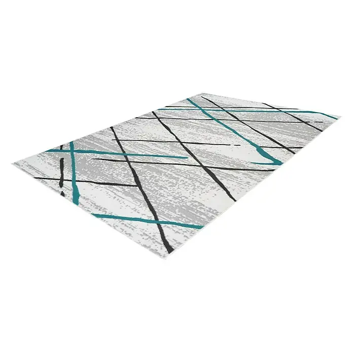 Kayoom Kurzflorteppich Vancouver 110 - Grau/Blau, 150 x 80 cm, 100 % Polypropylen - Linke Seitenansicht