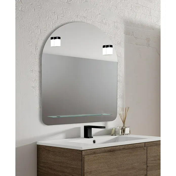 Camargue Espejo con luz LED Venecia - An x Al: 60 x 75 cm, Estante de vidrio, Negro