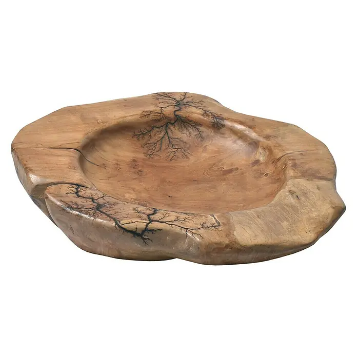 Cuenco de teca grabado - Ø x Al: 35 x 7 cm, Natural, Liso