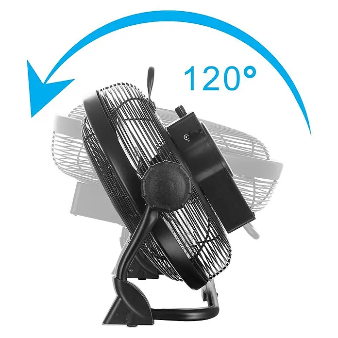 Proklima Bodenventilator - Schwarz, 30 cm, 2.305,2 m³/h, Akkubetrieben - Vorderansicht