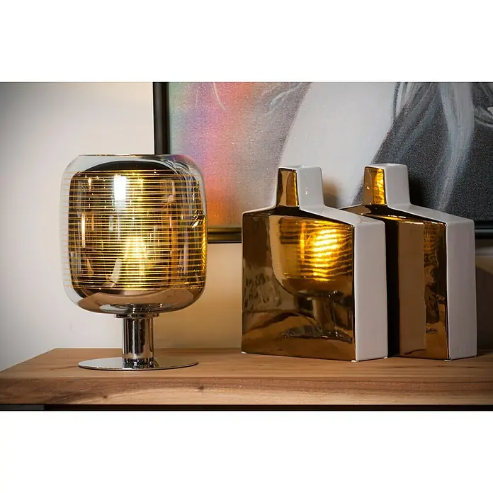 Lucide Eryn Tischleuchte - 60 W, L x B x H: 20 x 20 x 28 cm, Chrom, Gold, E27 - Stimmungsaufnahme