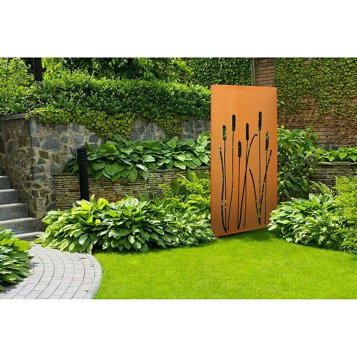 Palatino Space Vertical Sichtschutzelement Litore - 87 x 180 cm, Cortenstahl, Motiv: Schilf, Edelrost - Stimmungsaufnahme