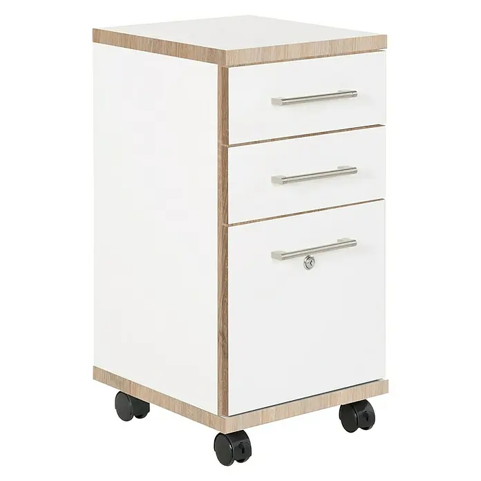 Phönix Chicago Rollcontainer - L x B x H: 40 x 36 x 71 cm, Weiß, Anzahl Schubladen: 3 Stk., Farbe Rahmen: Holzfarben - Vorderansicht