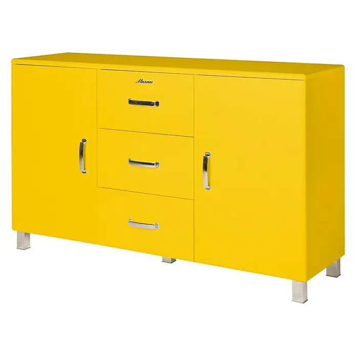 Phönix Miami Sideboard - L x B x H: 43 x 146,4 x 88,8 cm, Gelb, Anzahl Schubladen: 3 Stk., Anzahl Türen: 2 Stk. - Linke Seitenansicht