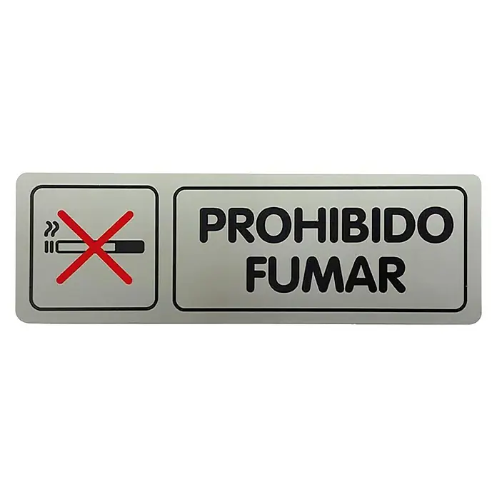 Rótulo - Plateado/Negro, Prohibido fumar, 18 x 5 cm