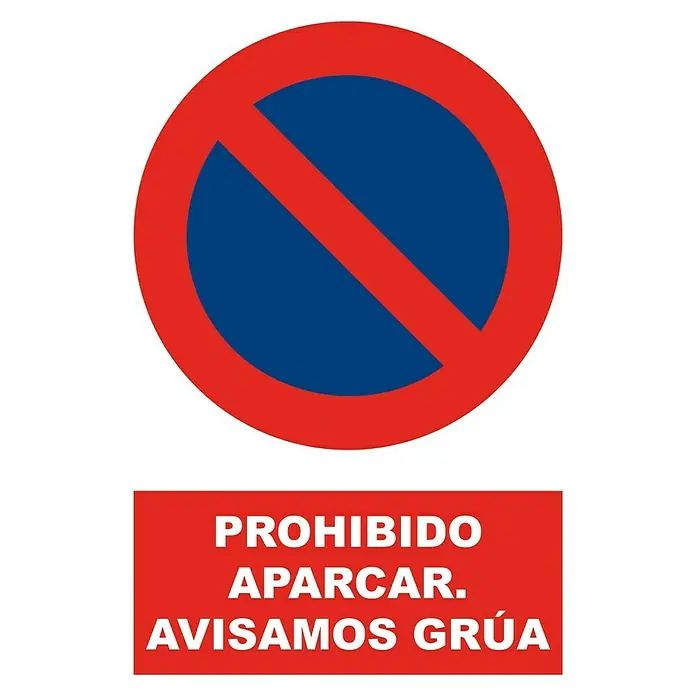 Cartel - Azul/Rojo, Prohibido aparcar. Avisamos grúa, 23 x 34 cm