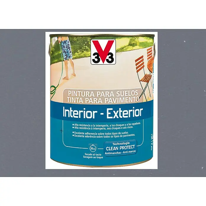 V33 Pintura para suelos Interior-Exterior - Gris oscuro, 2,5 l, Satinado