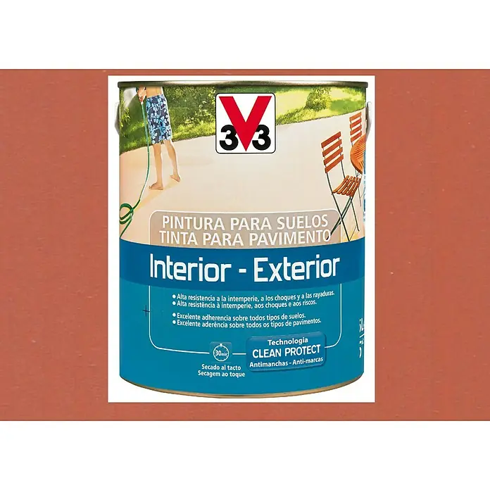 V33 Pintura para suelos Interior-Exterior - Rojo arcilla, 500 ml, Satinado