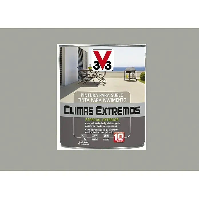 V33 Pintura para suelos Climas extremos - Gris claro, 2,5 l, Satinado