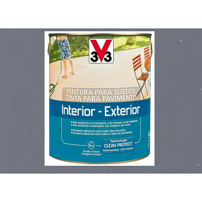 V33 Pintura para suelos Interior-Exterior - Gris oscuro, 500 ml, Satinado