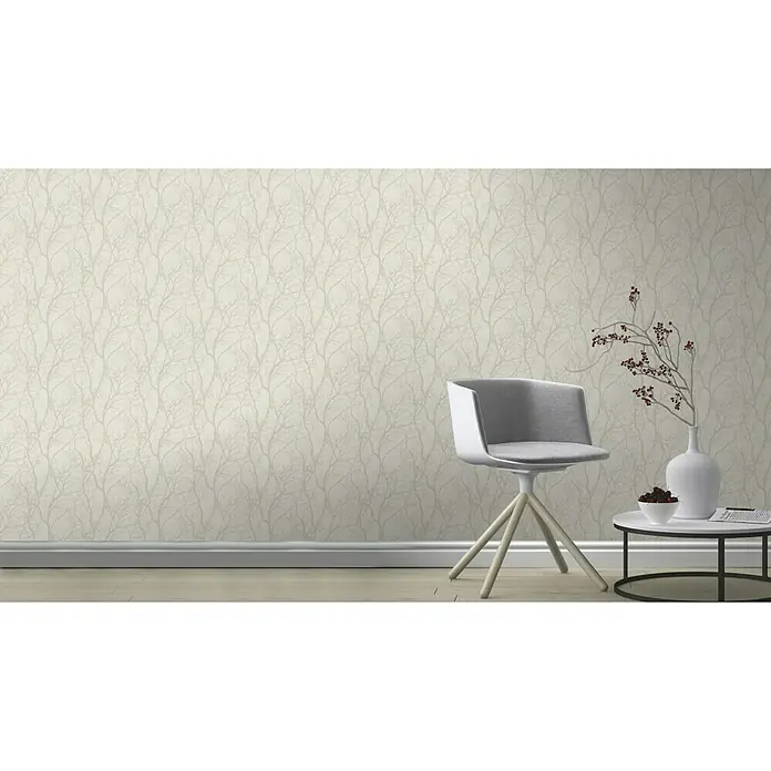 Rasch Tapetenwechsel Vliestapete Äste - Beige/Weiß, Floral, 10,05 x 0,53 m - Stimmungsaufnahme